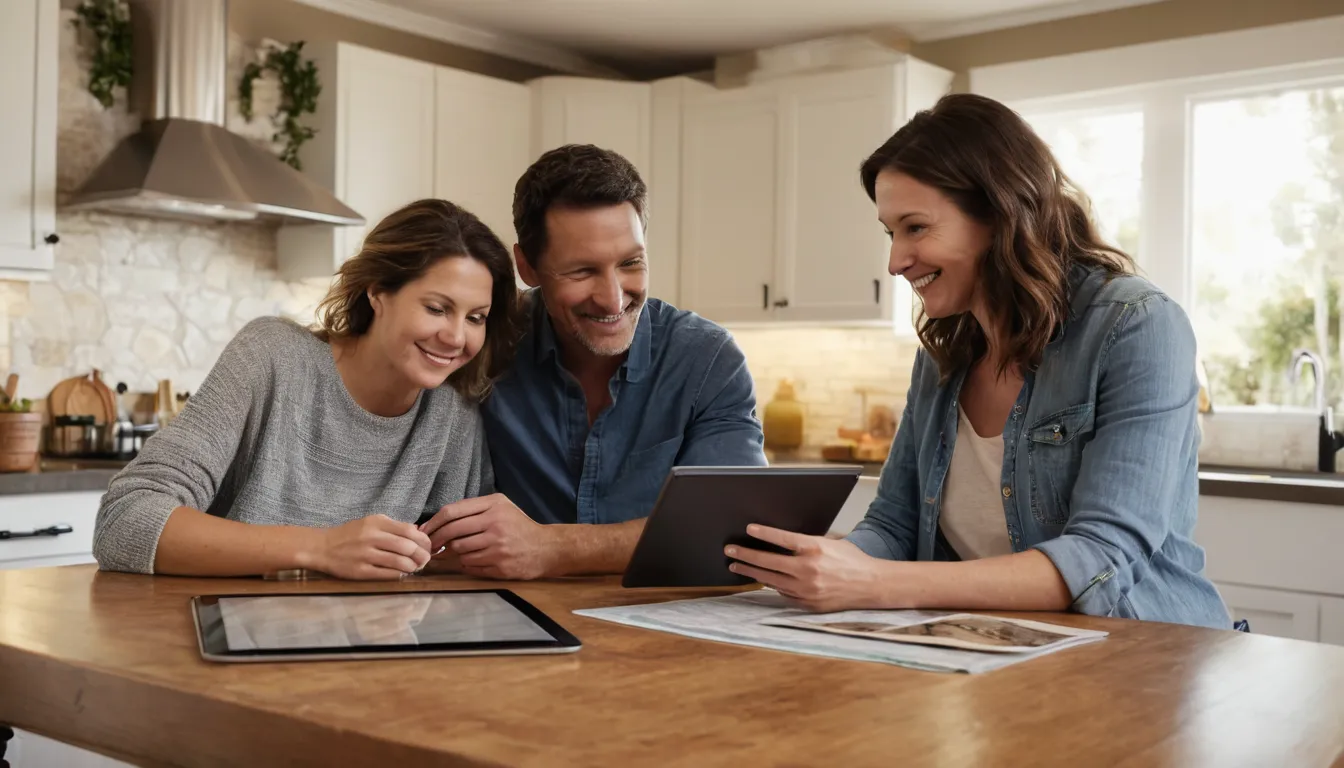 Homeowners reviewing remodel plans at their kitchen table in the Houston area